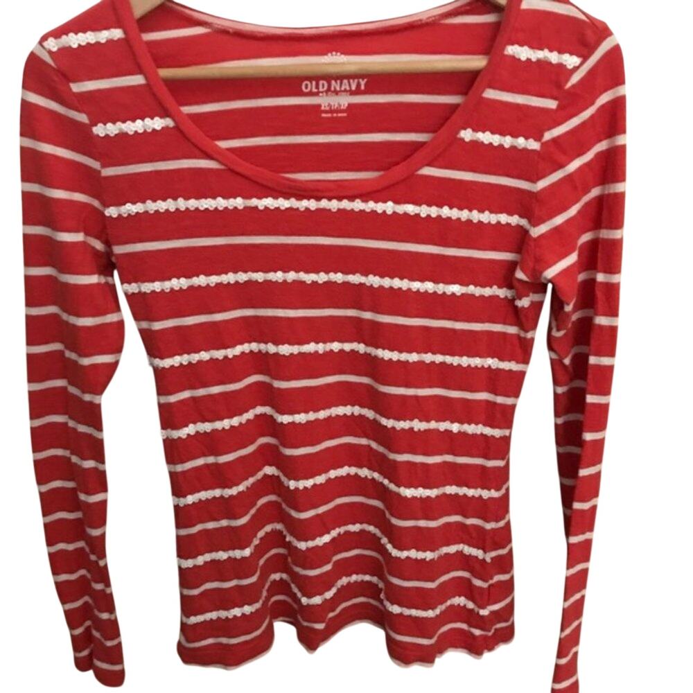 Old Navy Orange Striped Long Sleeve Shirt Sequin Coral